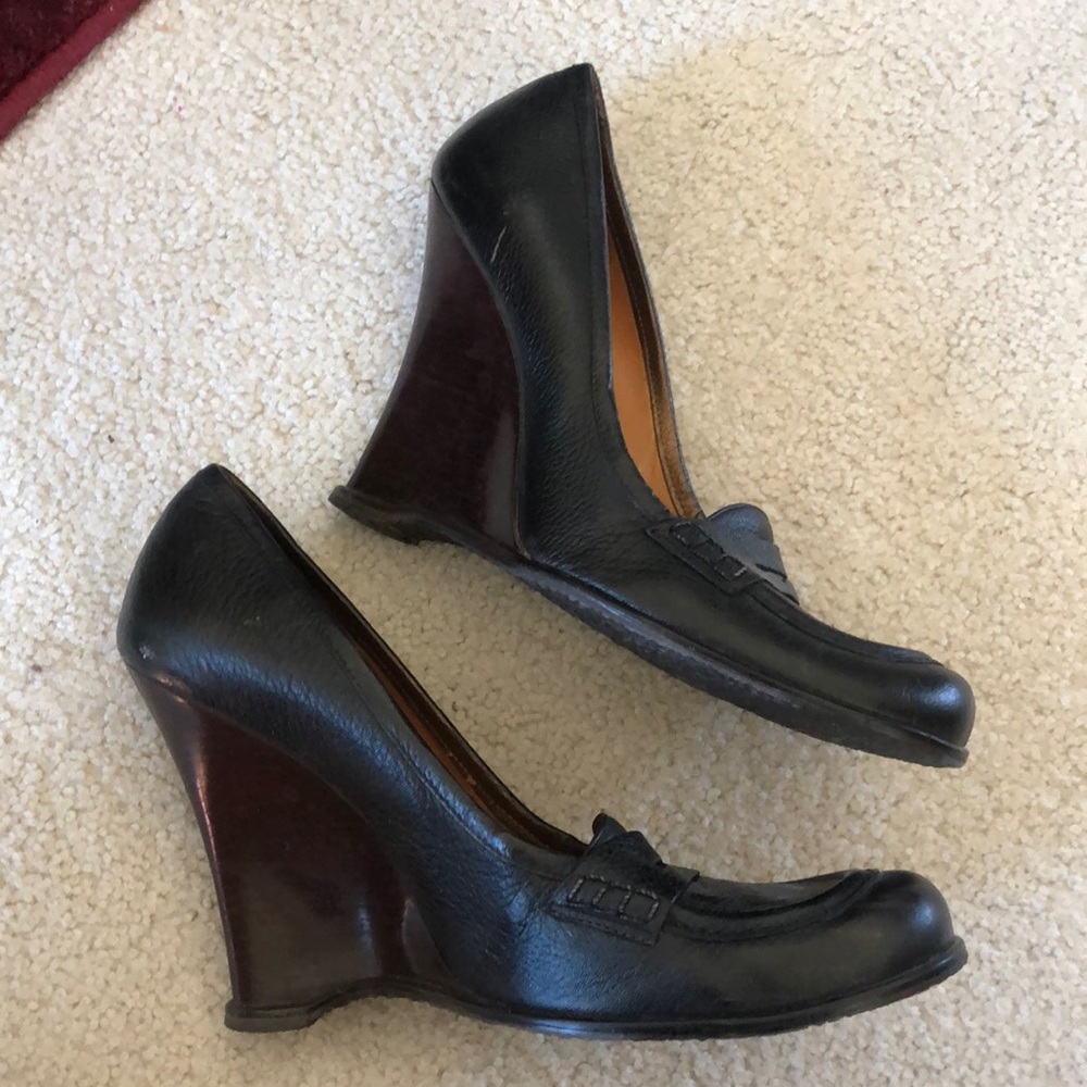 Wedge Loafer Vince Camuto Black w/ Stacked Wedge 9.5 b
